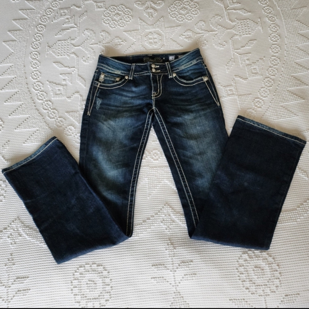 Miss Me Jeans Women's Size 28×34 Boot Cut Mid-Rise Rhinestones Floral Beaded